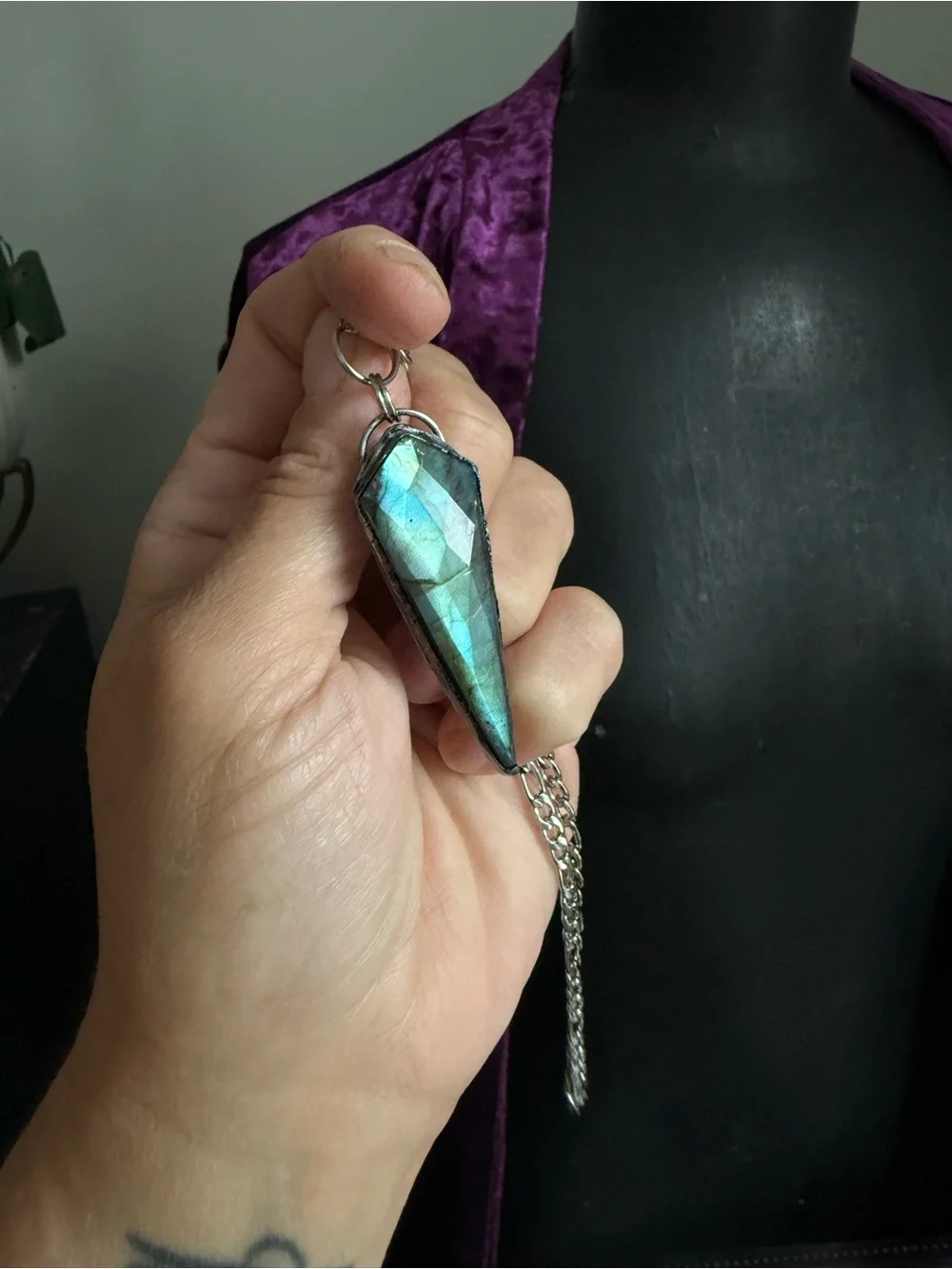Labradorite crystal necklace pendant layering jewelry witchy boho style gothic